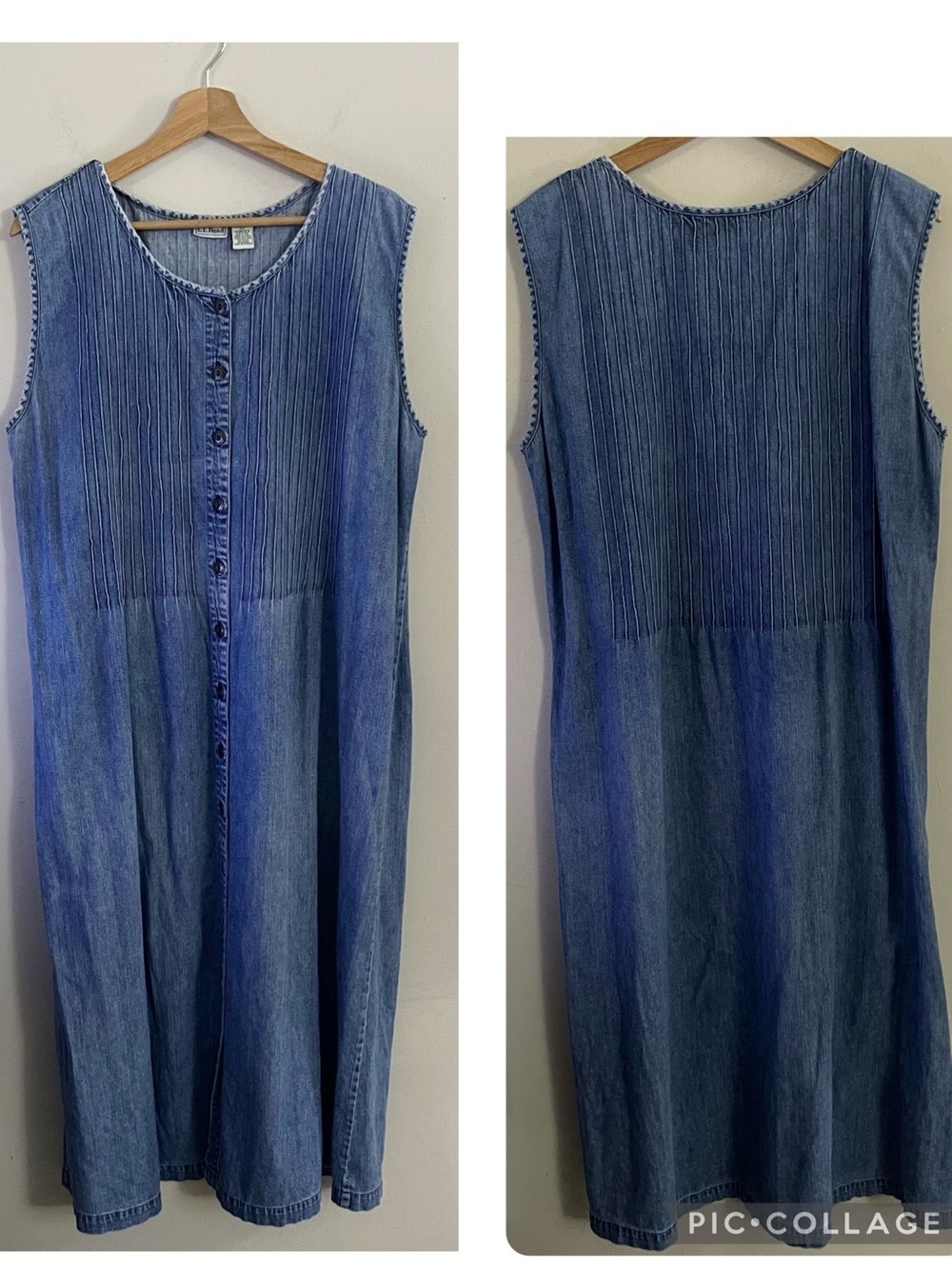 L.L. Bean 90s Vintage Denim Cotton Sleeveless Midi Dress Casual Classic